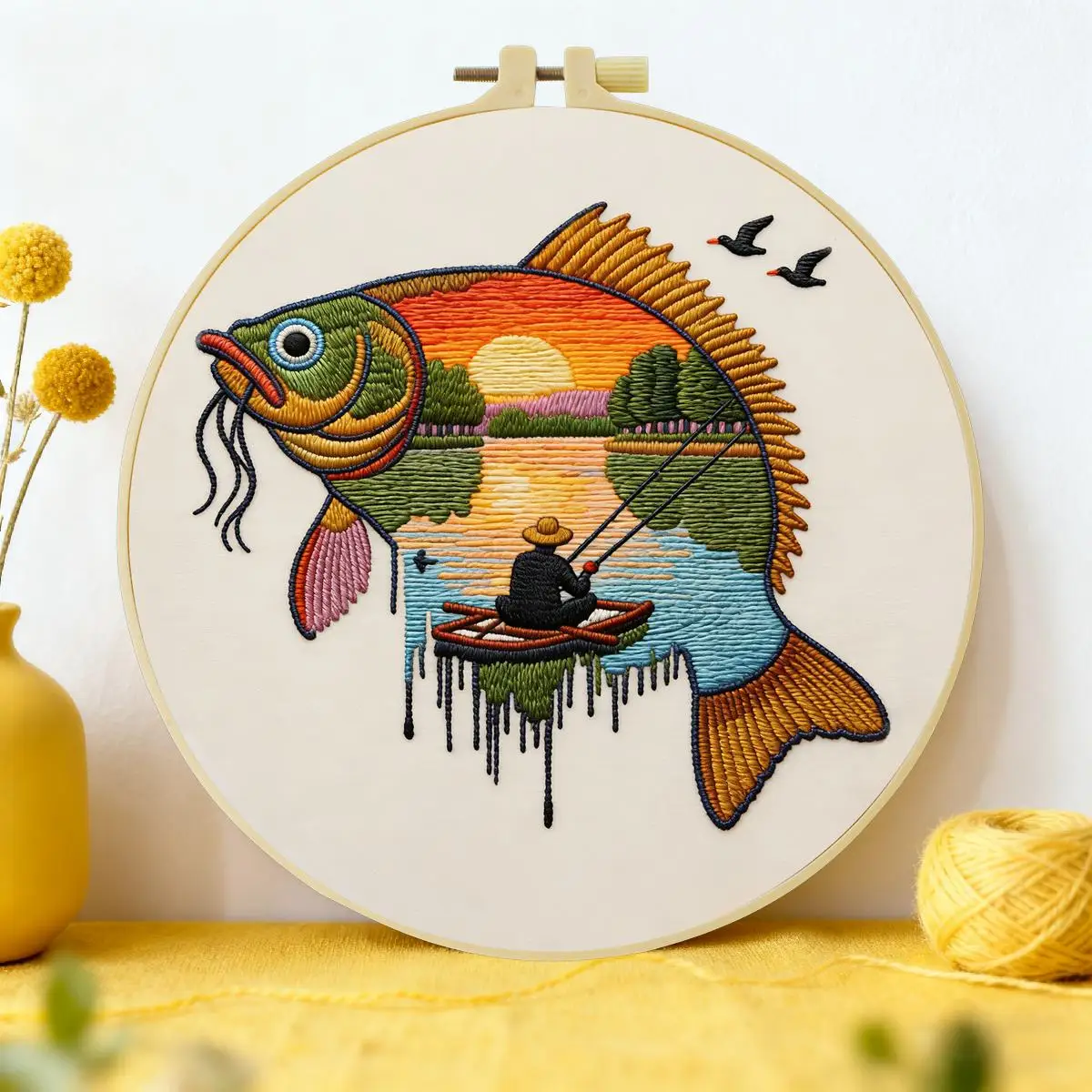 1 Stück 20X20CM/15X15CM 7,87/6,3 Zoll Fisch-Stickerei-Starter-Kit DIY-Kit DIY-Stickerei-Set Handarbeiten Heimdekoration Bastelmalerei – Detail 5