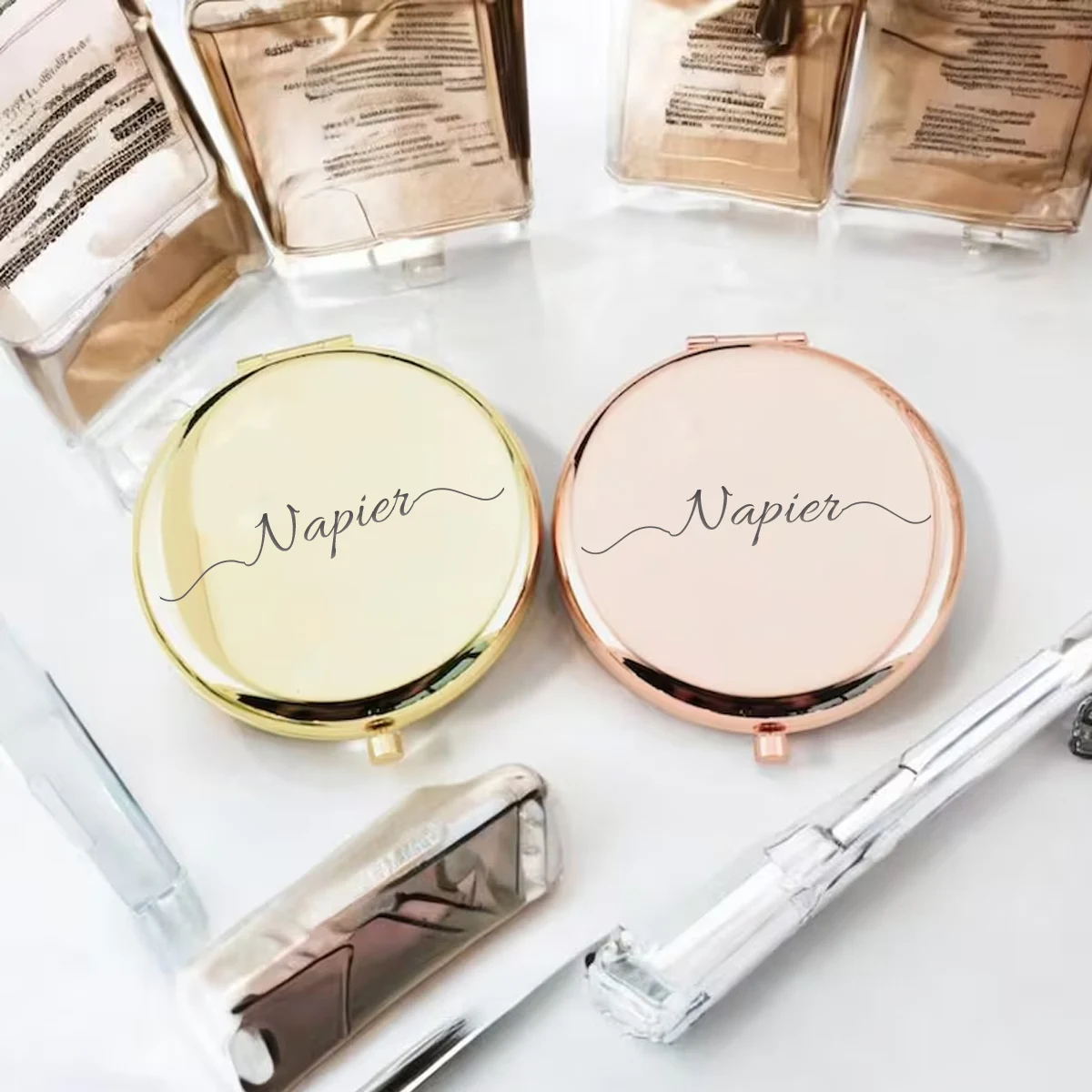 1pc Lovely Napier example Custom Text Fold Mirror Pocket Mirror Folding Mirror Wedding Guest Gifts view 4
