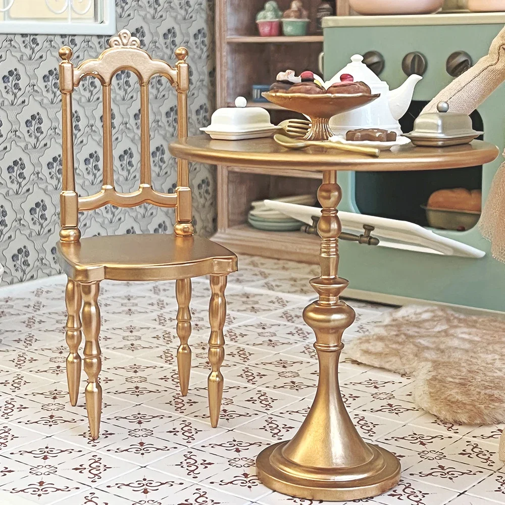 

1/6 Doll House Model Furniture Accessories Metal Table and Chair Set Bjd Ob11 Gsc Blyth Soldier Lol Miniatures Decor