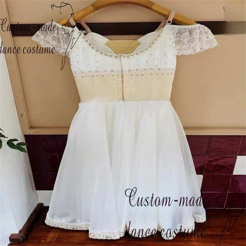 Gebeilia バレエドレス 白鳥の湖バリエーション ガーゼドレス プライベートカスタム アプリコット ホワイト ベージュ スパークリング ダイヤモンド フローティング ロングドレス