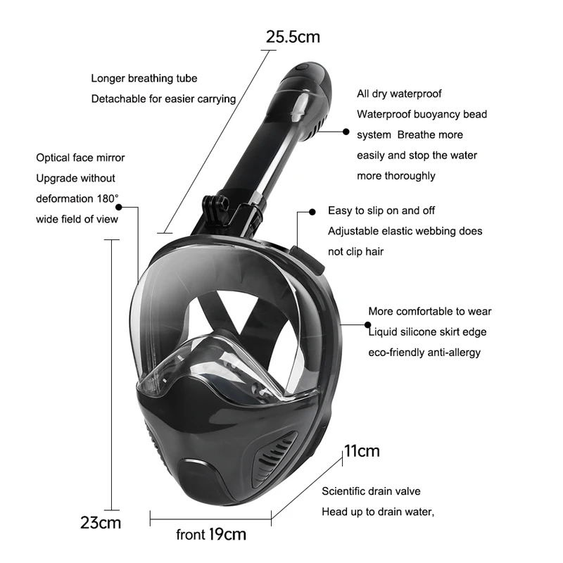 Adult Swimming Diving Mask Full Face Detachable Anti-fog Snorkeling Scuba Diving Mask Wide View Anti-Leak Mask Safe Breathing