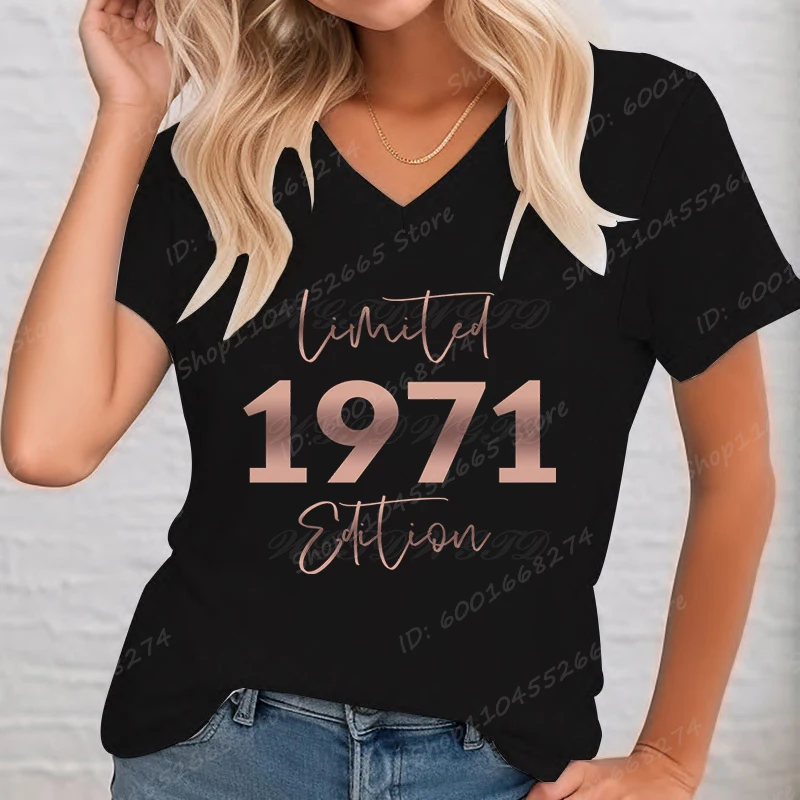 خمر 1970-1979 الجرافيك تي شيرت الخامس الرقبة قصيرة الأكمام تي شيرت محدود 1974 طبعة طباعة هدايا عيد الميلاد تي شيرت للنساء #3