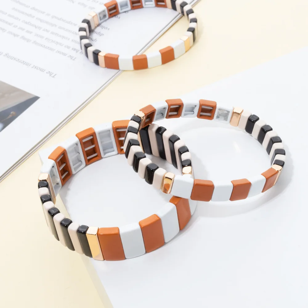 

Simple Casual Fashion Commuter Fold Beaded Bracelet Advanced Design Sense Open-air Cafe Enamel Beaded Bracelet Set