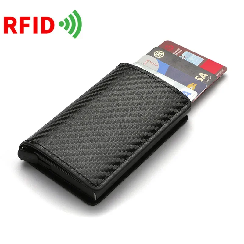 

2024 Carbon Fiber Slim Aluminum Men Wallet ID Credit Card Holder Mini RFID Wallet Automatic Pop up Bank Card Case Black Vallet