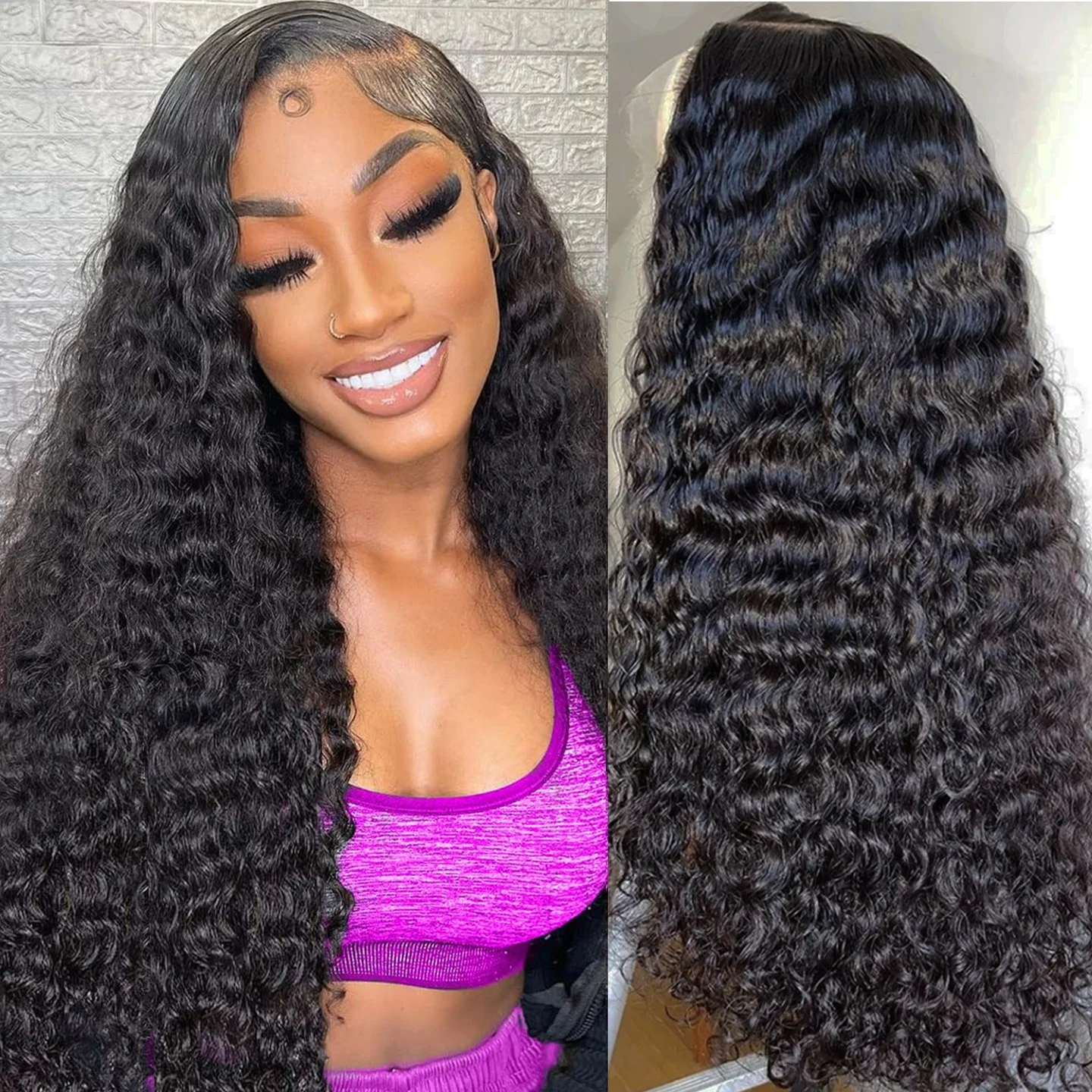

Deep Wave 13x6 Natural Color Lace Front Wigs Human Hair Transparent 220Density 13x4 Pre Plcked 5x5 Curly Frontal Wig For Women1B