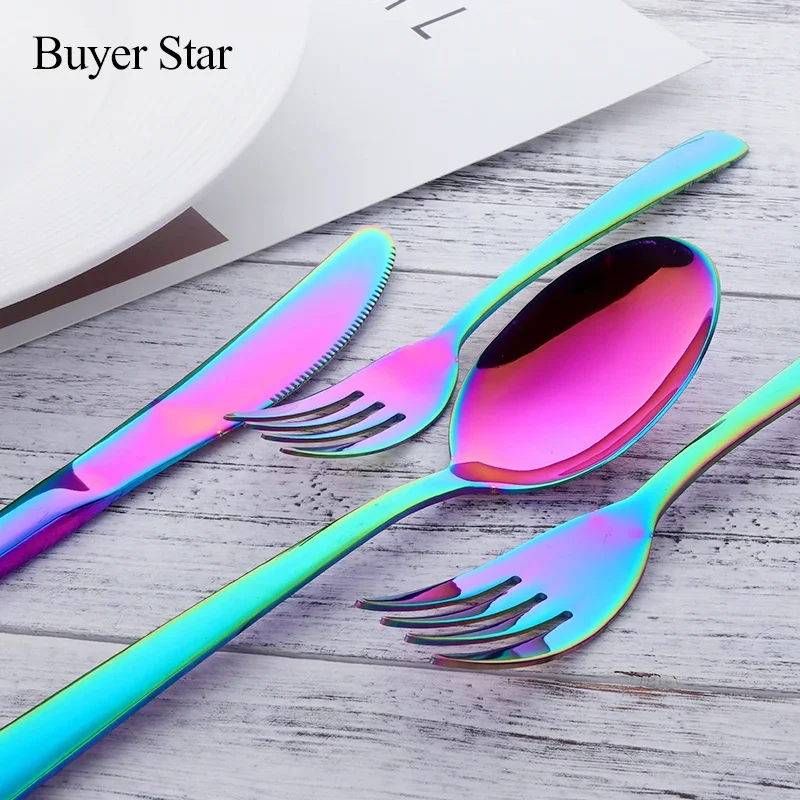 Buyer Star Fantastic Flatware Iridescent Cutlery Set Stainless Steel Tableware Dinner Service Include For 9 Knife/Fork/Spoon