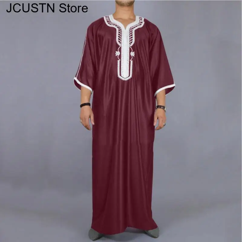 Abito lungo da uomo musulmano in stile marocchino Abito lungo da uomo elegante con ricamo squisito Abito semplice casual Abito pakistano Arabia