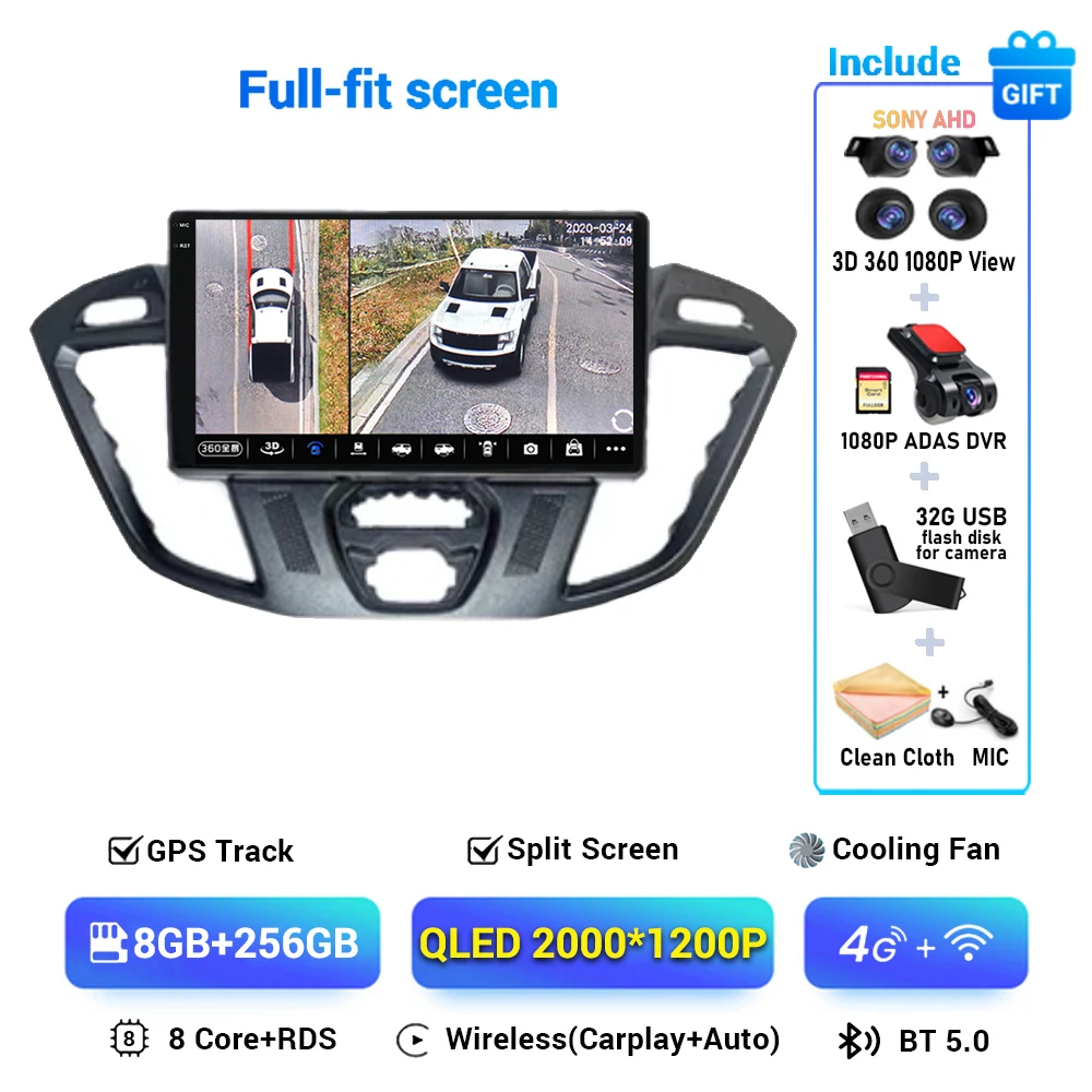 Android 15 Voor Ford Tourneo Custom 1 Ik Transit 2012 - 2021 Autoradio Navigatie Multimedia Gps Auto Carplay Qled scherm