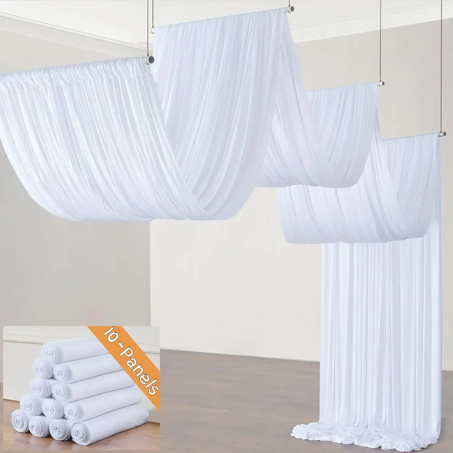 

White Ceiling Drapes Panels For Weddings Parties Tent Canopy Event Church Stage Photo Bedroom Ceiling Curtain