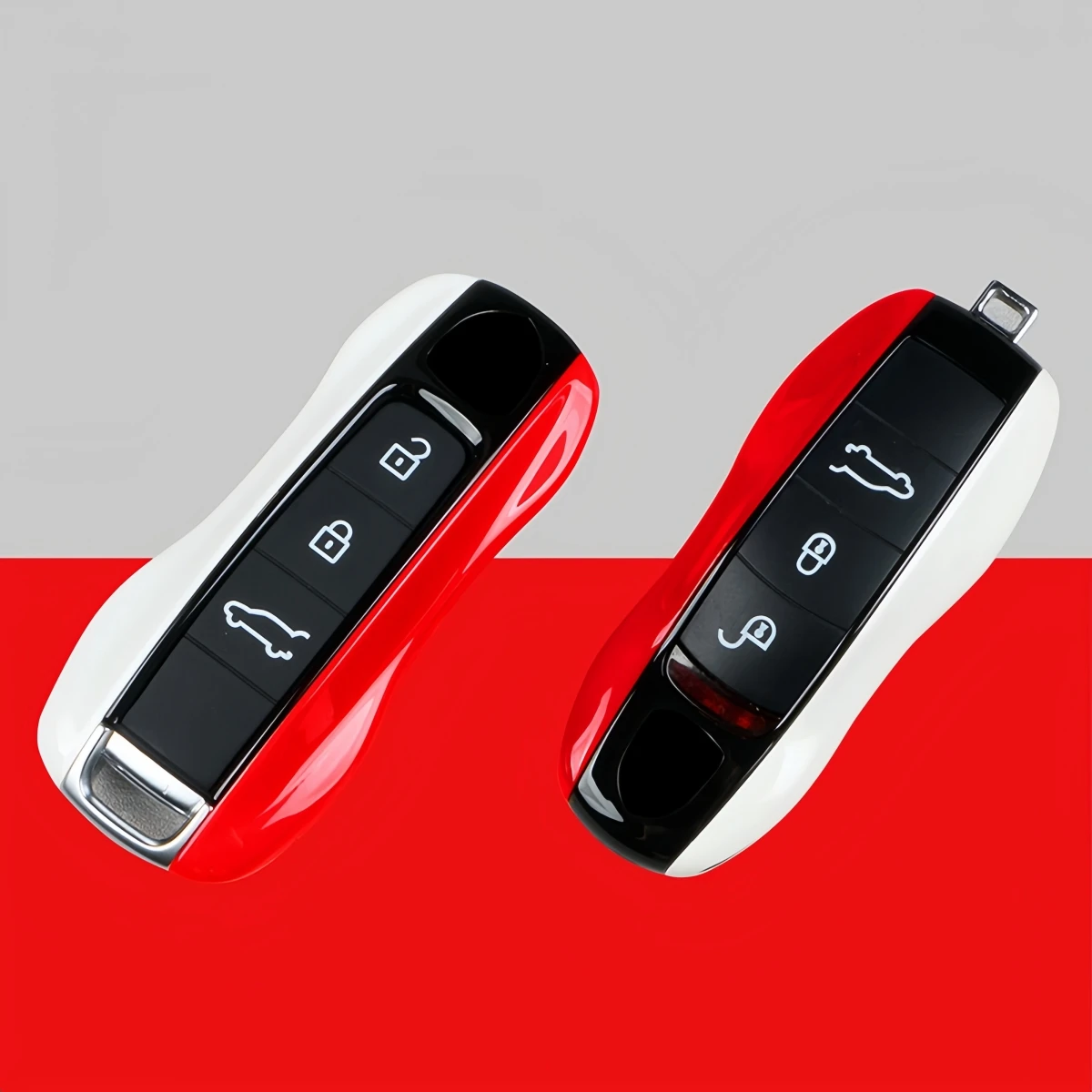 Car Key Modification Protective Case Suitable for Porsche Macan/Panamera/718/Cayenne/911 Mixed Color Red and White Solid Color Key Shell Protective Cover