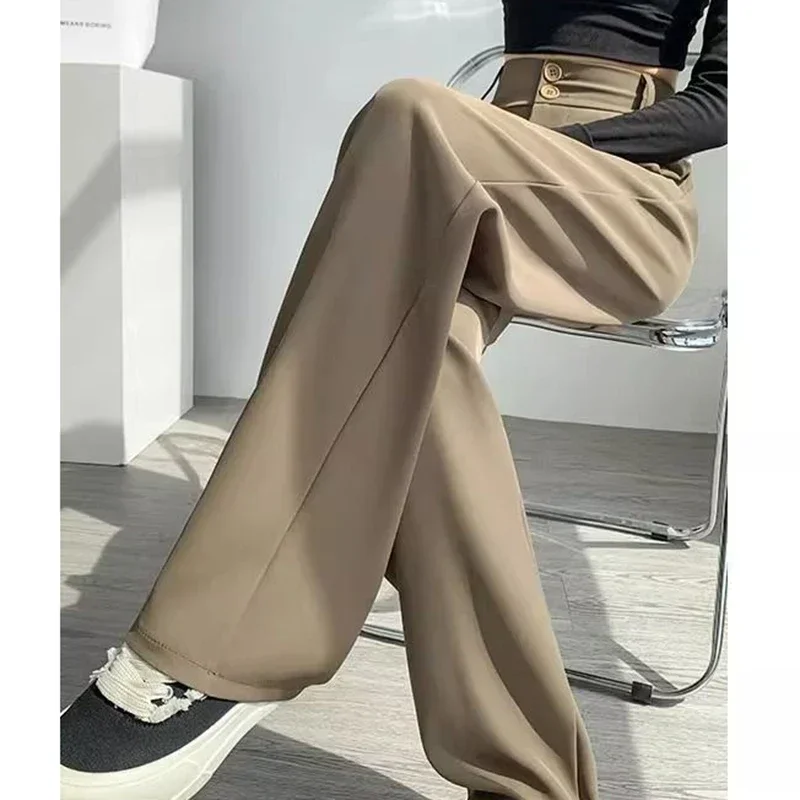 Klassische Koreanische High-Waist Anzughose für Damen, Modische Allround-Arbeitshose, Lässige Weite Gerade Hose für Frauen – Detail 11