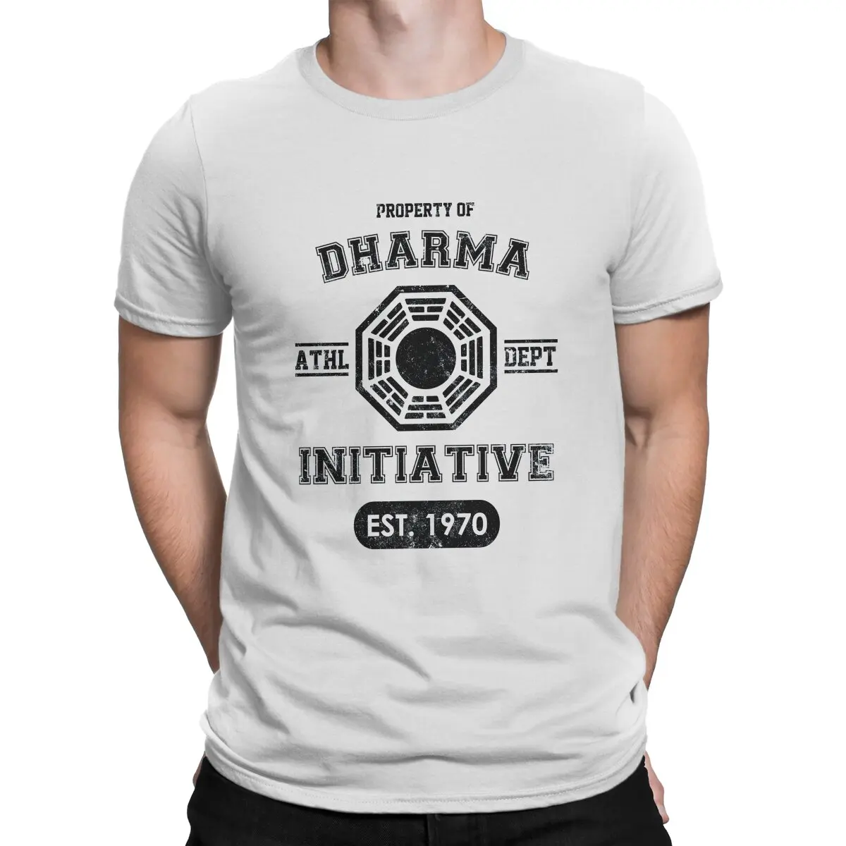 Lost TV Show Dharma Initiative Athletic Department Black Tshirt Graphic Men Tops Vintage Fashion Summer Harajuku T Shirt