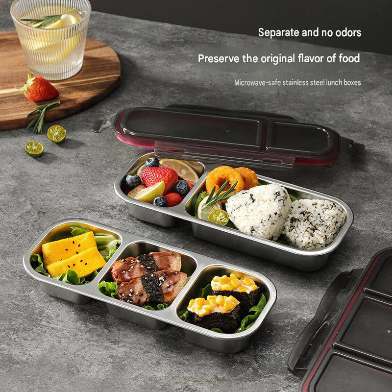 Food Grade 304 Stainless Steel Mini Compartment Lunch Box for Light Meals Specifically for Weight Loss Control Microwaveable