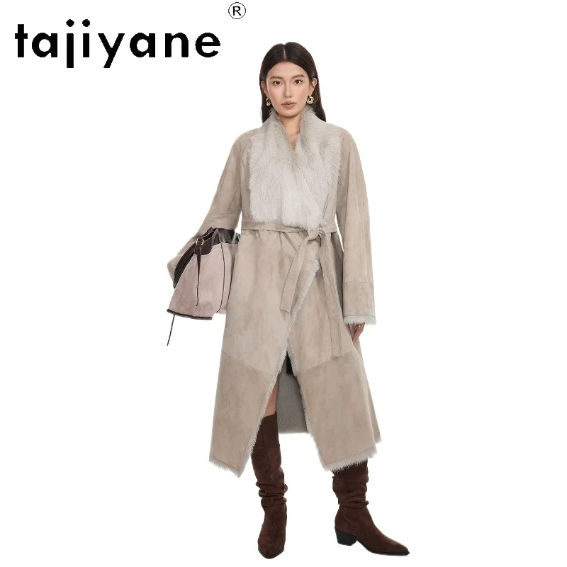 TAJIYANE الطبيعية توسكانا صوف الغنم مزدوجة الوجه معاطف طويلة معطف الفرو الحقيقي امرأة فاخرة جواكت شتوية 2025 ملابس حريمي schuba #1