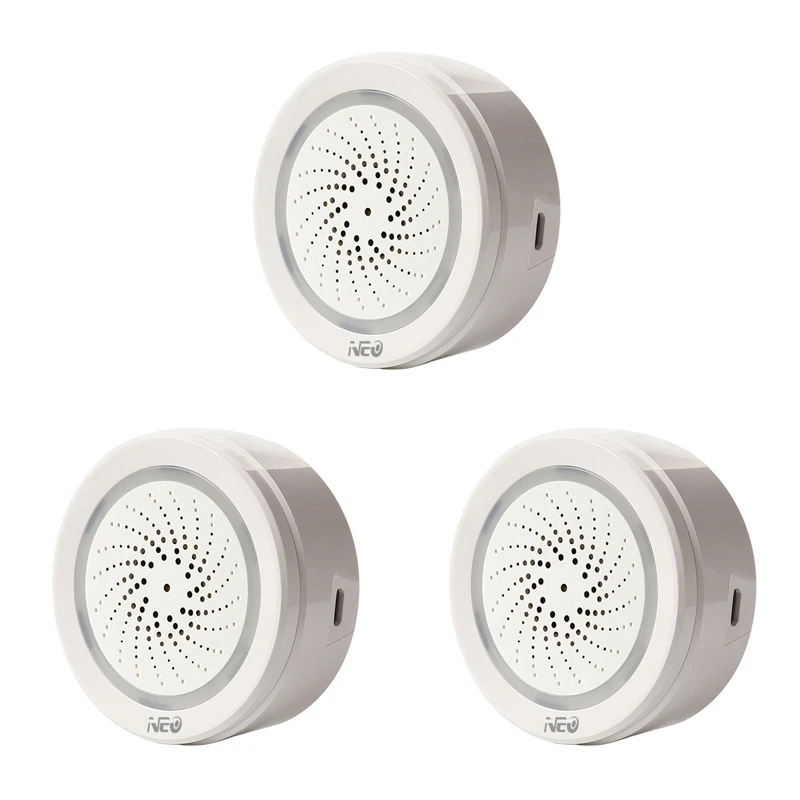 

3X Temperature Humidity Alarm Sensor Wifi Siren Tuya Smart Life App Work With For ECHO Alexa Google Home IFTTT