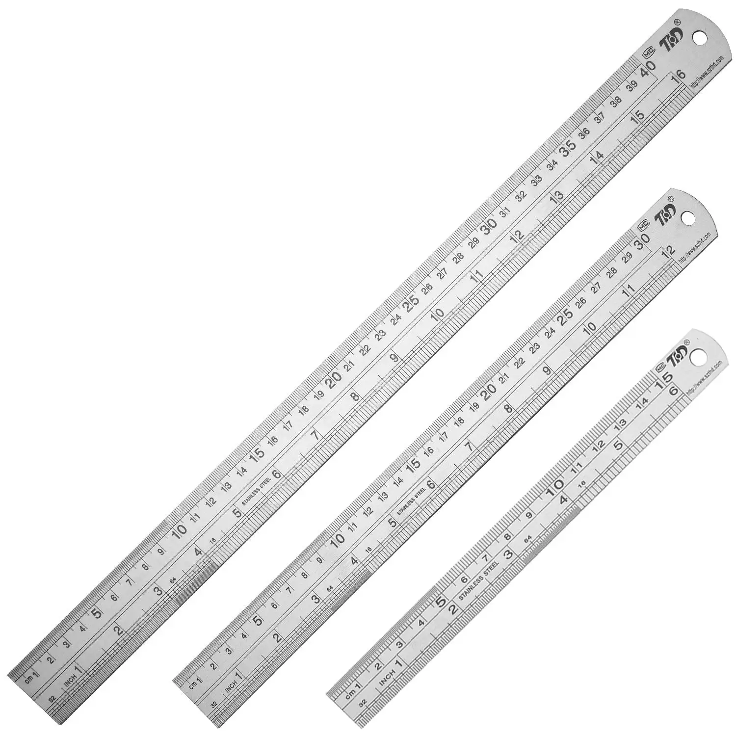 

Stainless Steel Ruler Set 3 Pack 6 12 16 Inch with Hole for Hanging, Metal Straight Edge for Drawing and Measuring