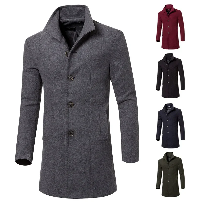 

2023 Men's Autumn and Winter Men's Korean Version Medium Length Coat Men's Woolen Trench Coat