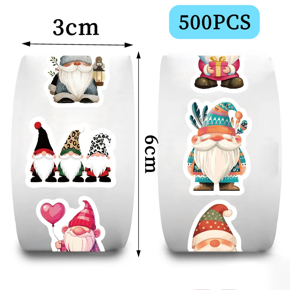 500pcs/Roll Christmas Gnome Dwarf Cartoon Sealing Stickers DIY PVC Laptop Decals Decoration Stiker Reward Gift Toys