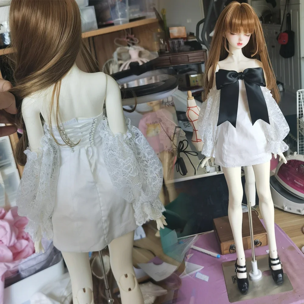 

D04-B251 детская игрушка ручной работы BJD/SD кукла одежда 1/4 белое платье с бюстгальтером без бретелек с галстуком-бабочкой 1 шт.