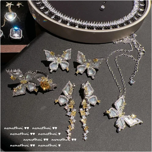 Jewelry Butterfly Ring Baroque Plated 18K Gold Irregular Zircon Shell Butterfly Earrings
