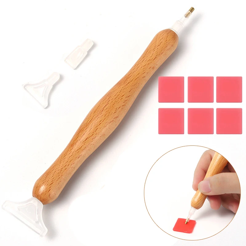 1 Set Wooden 5D Diamond Painting Point Drill Pen Wooden Diamond Painting Tool Point Drill Pen With Replacement Pen Head Clay