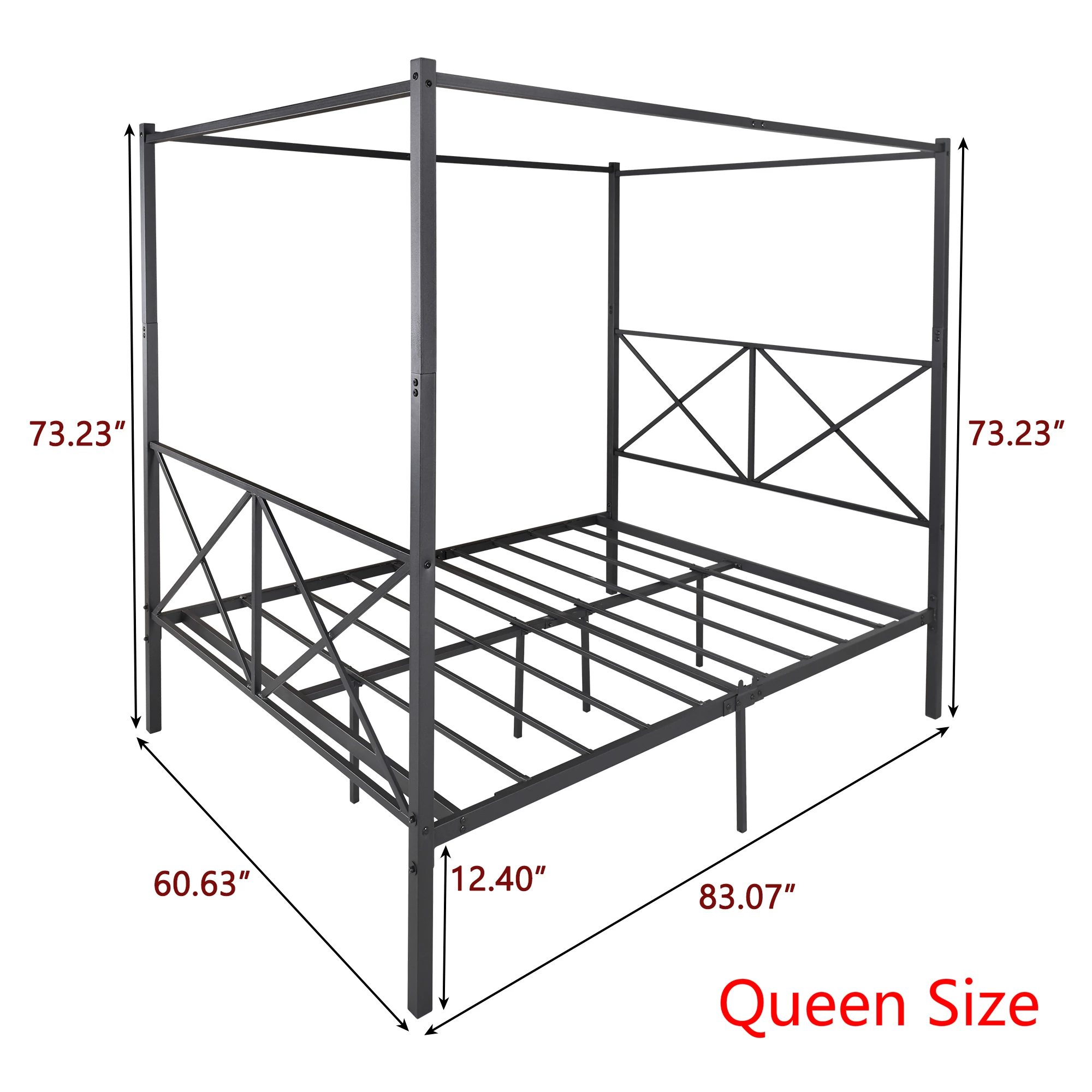 Queen/Full Metal Canopy Bed Frame Platform Bed Frame W/ X Shaped Headboard&Footboard Holds 400lbs Easy DIY Assembly Black[US-W]