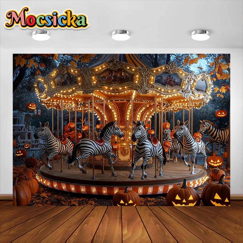 Happy Halloween Photography Background Horror Carousel Children's Park Holiday Decoration Kids Portrait Photo Backdrops Banner