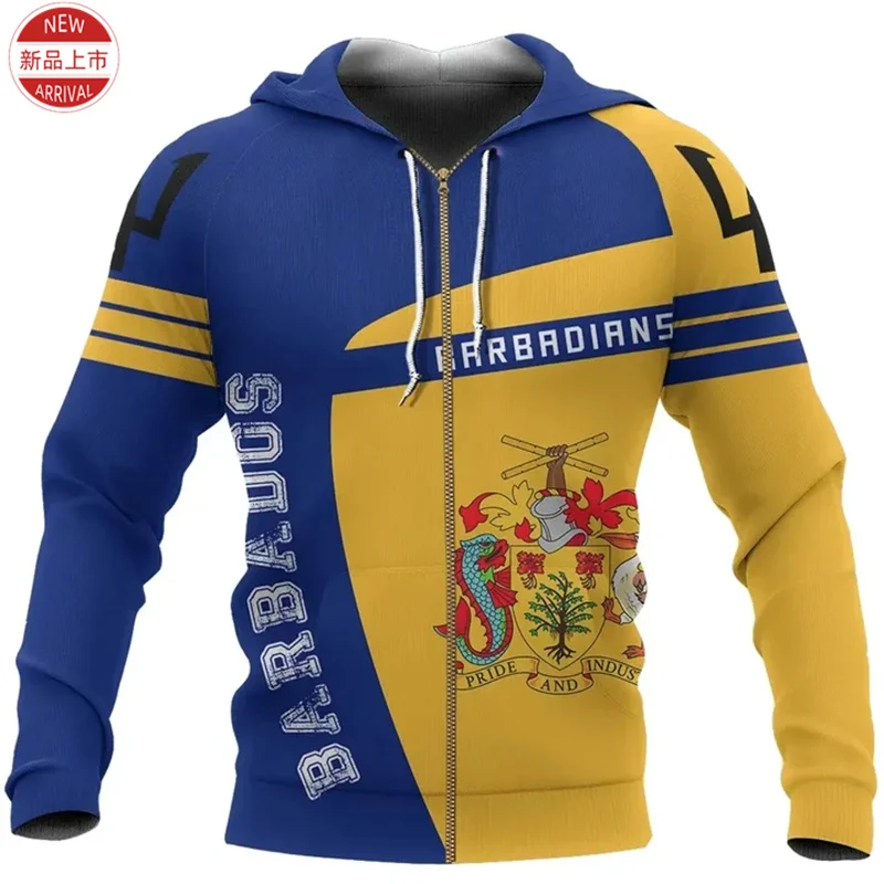 Vintage Barbados National Flag Map 3D Printing Zip Up Hoodies Kid Fashion Streetwear Zipper Sweatshirts Casual Mens Clothing Top