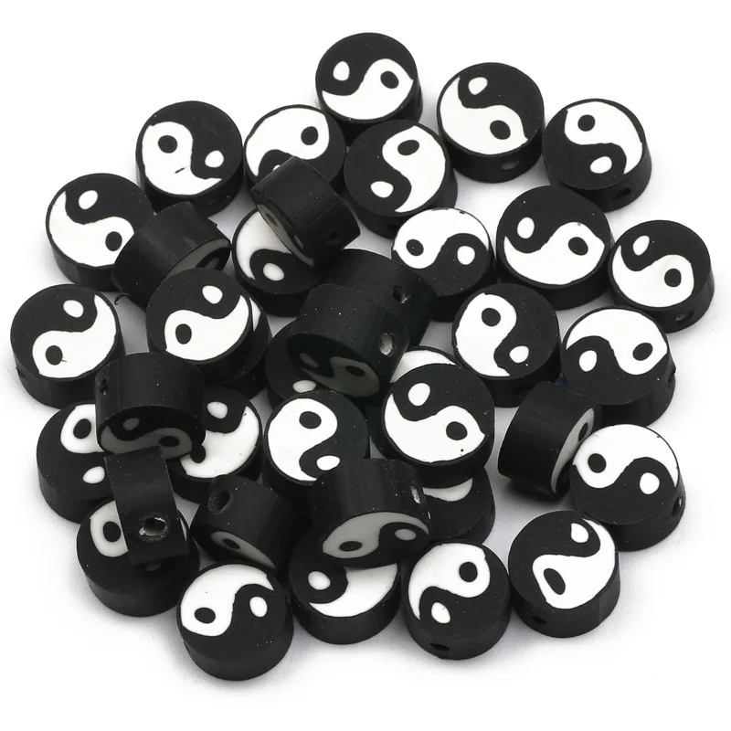 100pcs Mixed Yin Yang Clay Spacer Beads Tai Chi Polymer Clay Beads For Jewelry Making Diy Bracelet Necklace Accessories