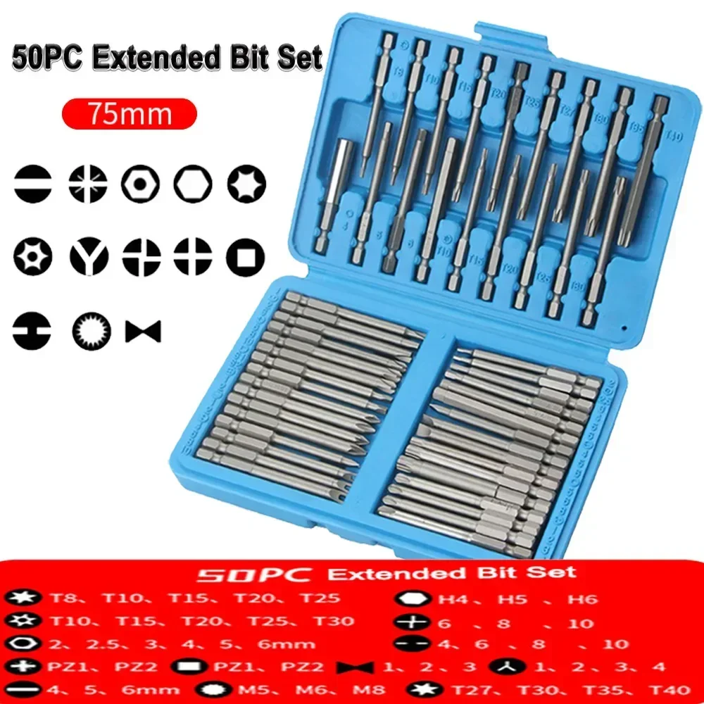 

36/50PCS Extended Batch Head Rod Set Cross Word Lengthened Screwdriver Bit Extension Rod Batch Head Electric Drill Set Tool