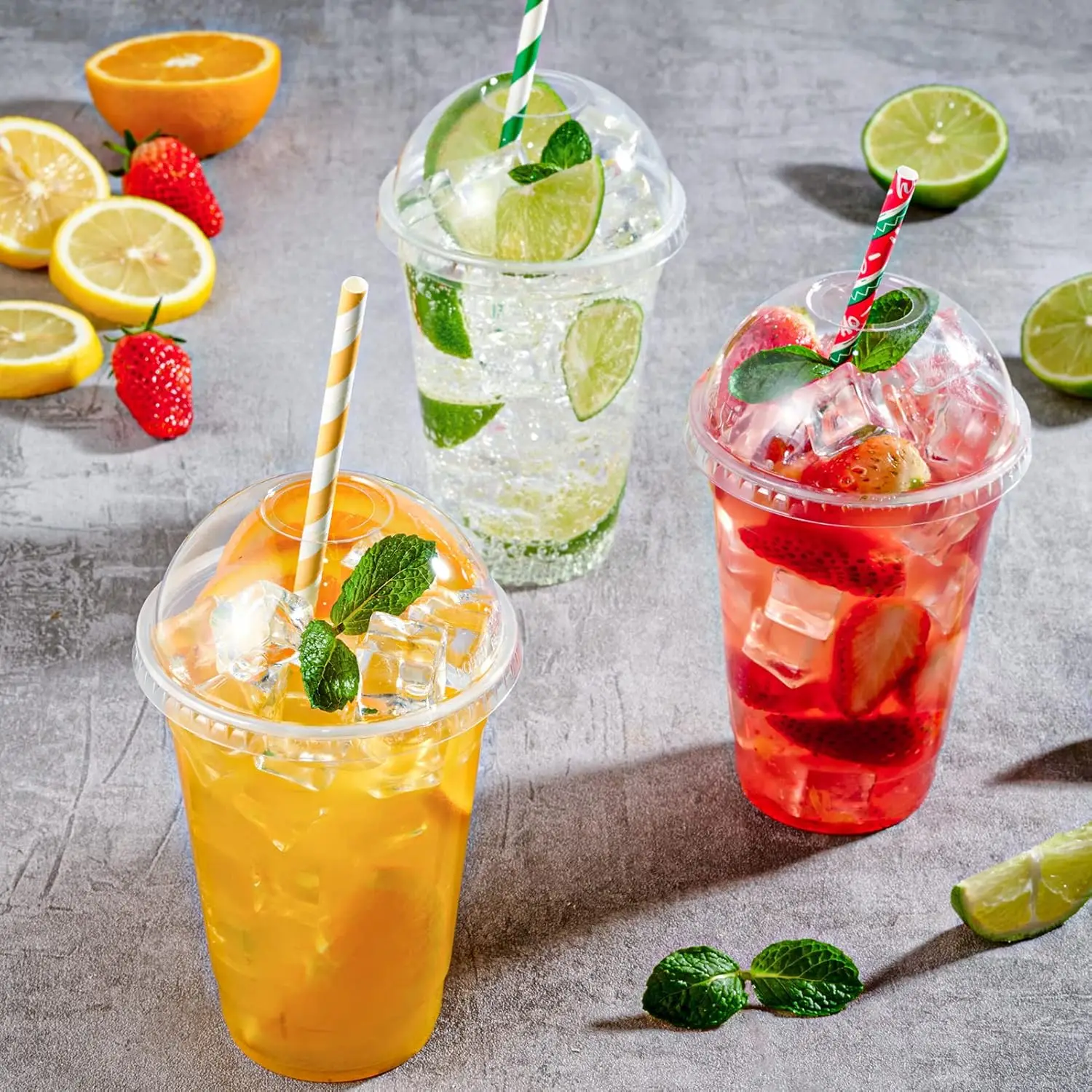 10-100 قطعة أكواب بلاستيكية شفافة للاستعمال مرة واحدة مع أغطية للقهوة المثلجة والحليب والشاي وعصير الآيس كريم والحلوى والحفلات والمقهى والمشروبات الباردة #2