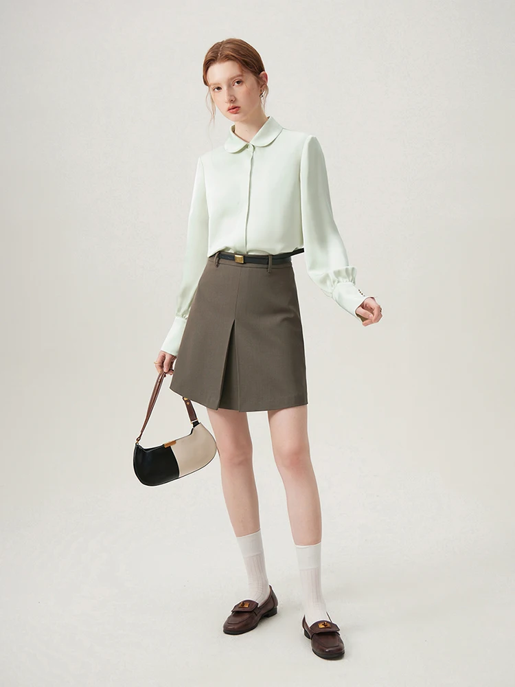 FSLE Simple Style High Waist Commuter Suit Short Skirt for Women Spring New Casual A-line Skirt Delivery Belt 24FS11077