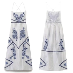 Dave&Di Moroccan Retro Embroidered Camisole Summer Strapless Dress Bohemian Style Backless Sexy Beach Dress Women