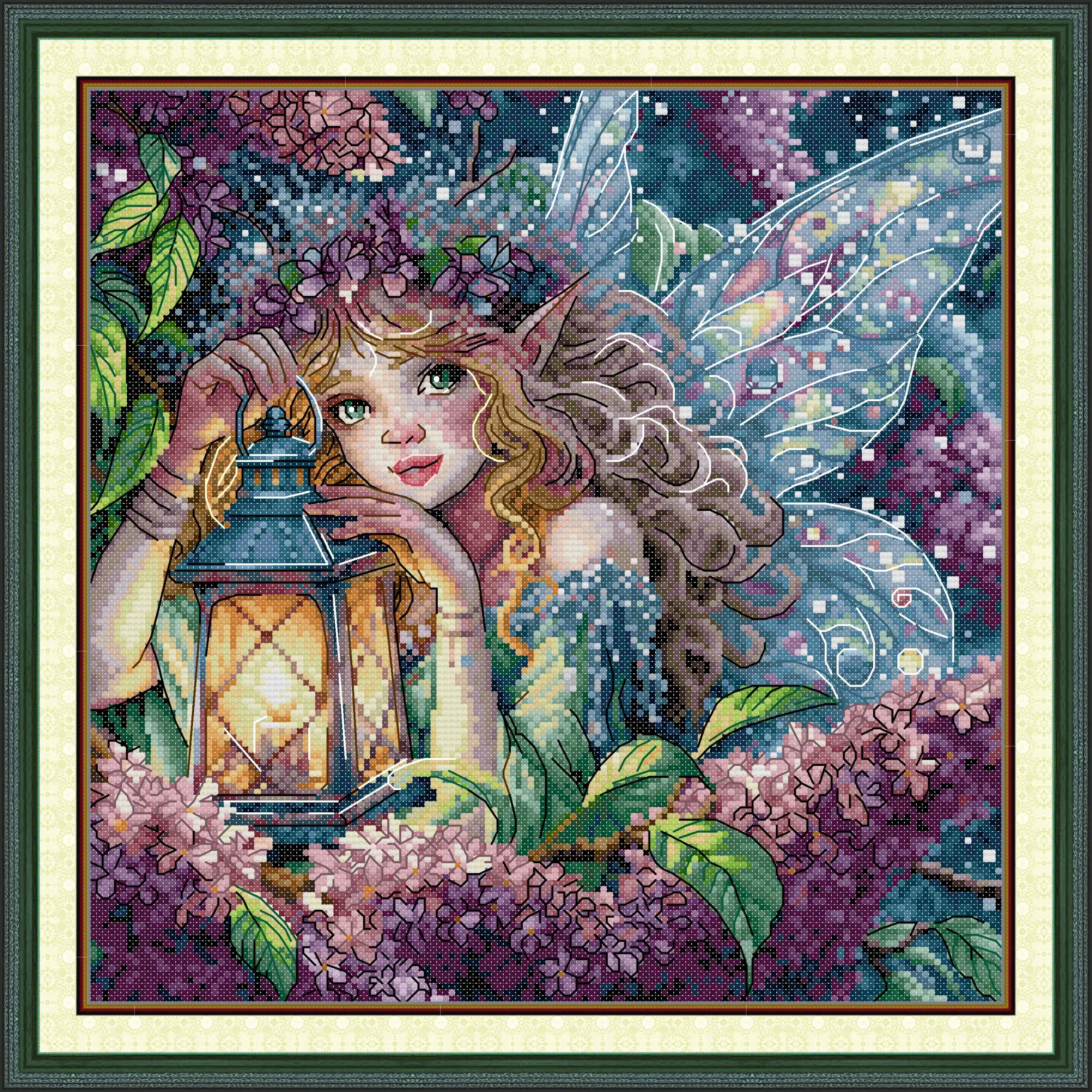 

Soulgift News Pre-Printed Cross Stitch Kit, Stamped Aida Fabric with DMC Threads, Embroidery Kit - Lilac Genie