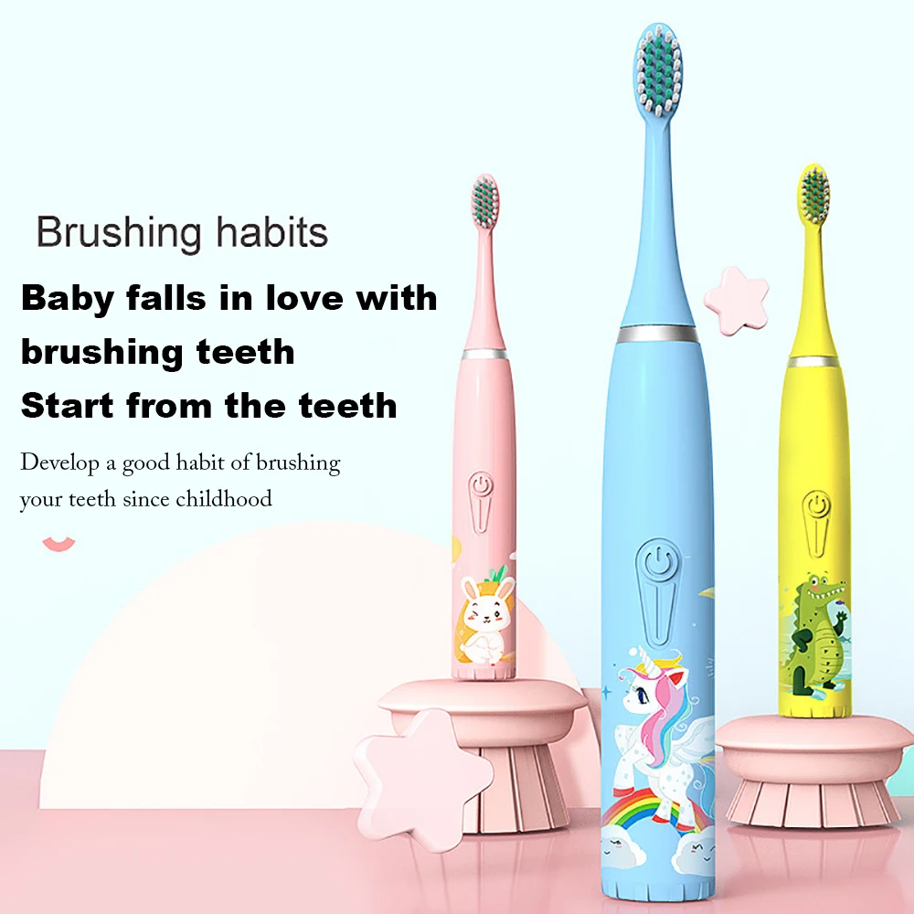 For Children Electric Toothbrush Cartoon Pattern Kids with  Replace The Toothbrush Head Ultrasonic Electric Toothbrush