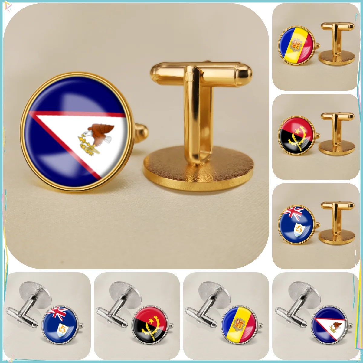 American Samoa Andorra Angola Anguilla National Emblem Flag Cufflinks