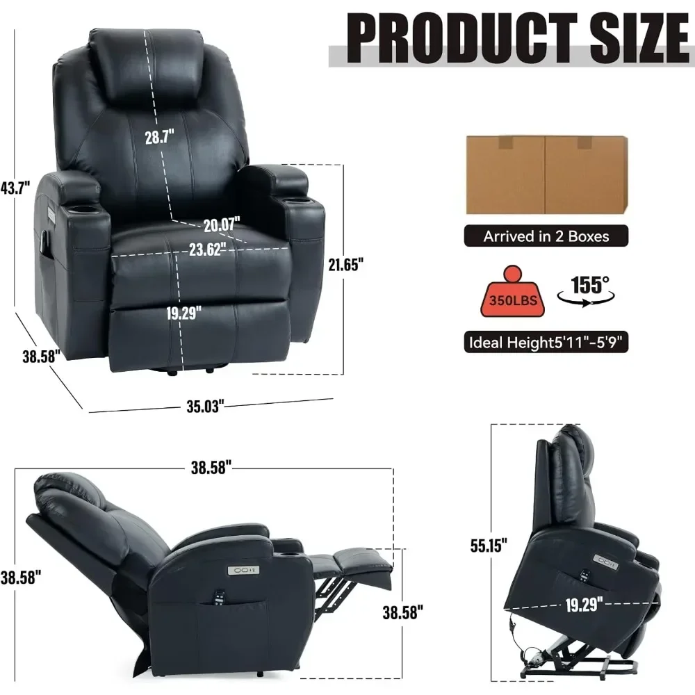 Electric Power Lift Recliner Chair for Elderly, Heavy Duty Motion Mechanism with 8-Point Vibration Massage and Lumbar Heating