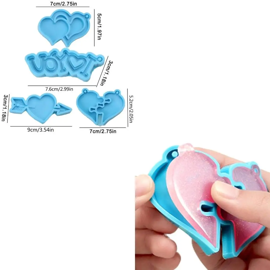 

4 шт. брелок для ключей ко Дню святого Валентина, УФ-кристалл, эпоксидная форма, подвеска, силиконовая форма из смолы