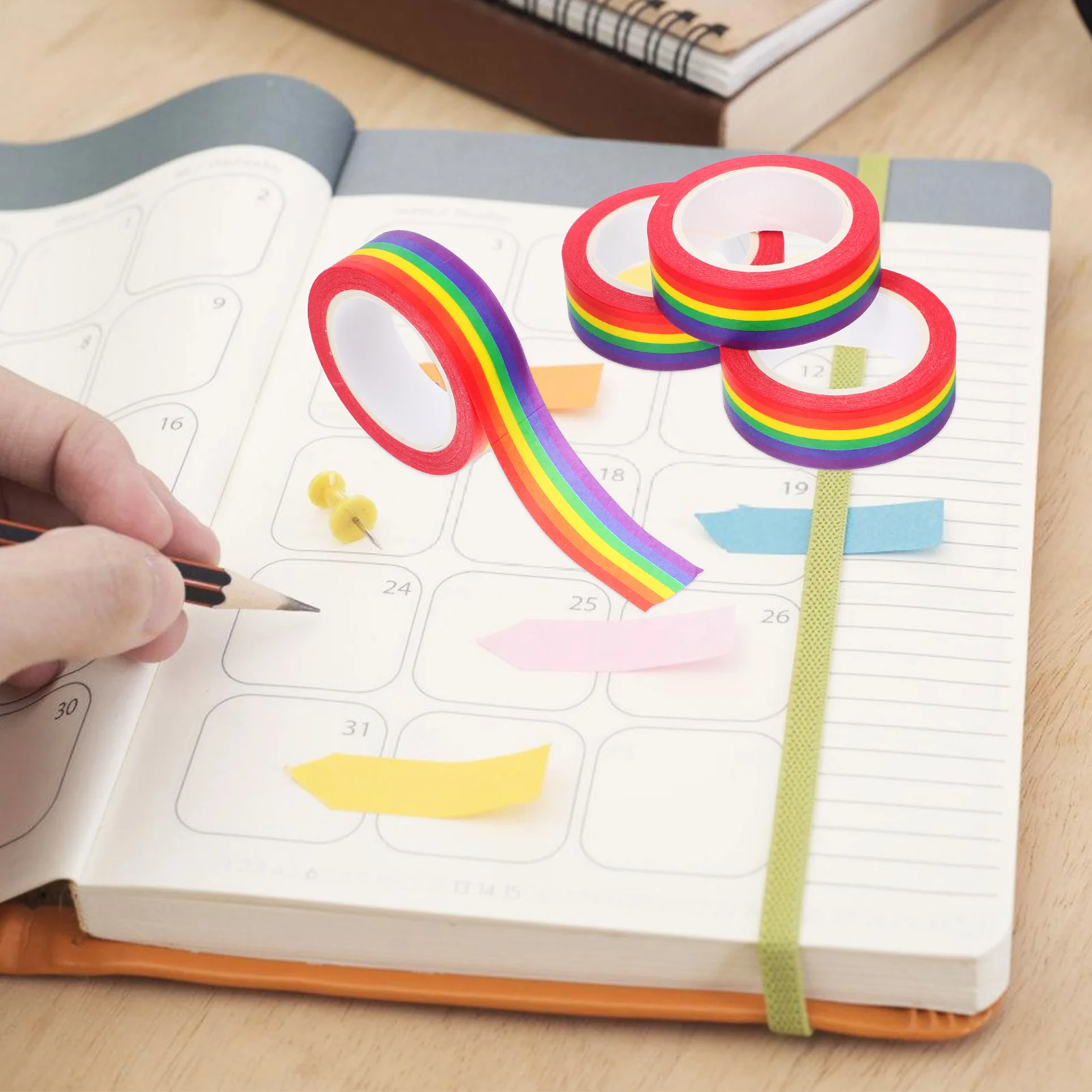 

4Pcs Washi Tape 15mmx10m Rainbow Stripe Decorative Masking Tape for Planners Scrapbooking DIY Crafts Pride Party Stationery