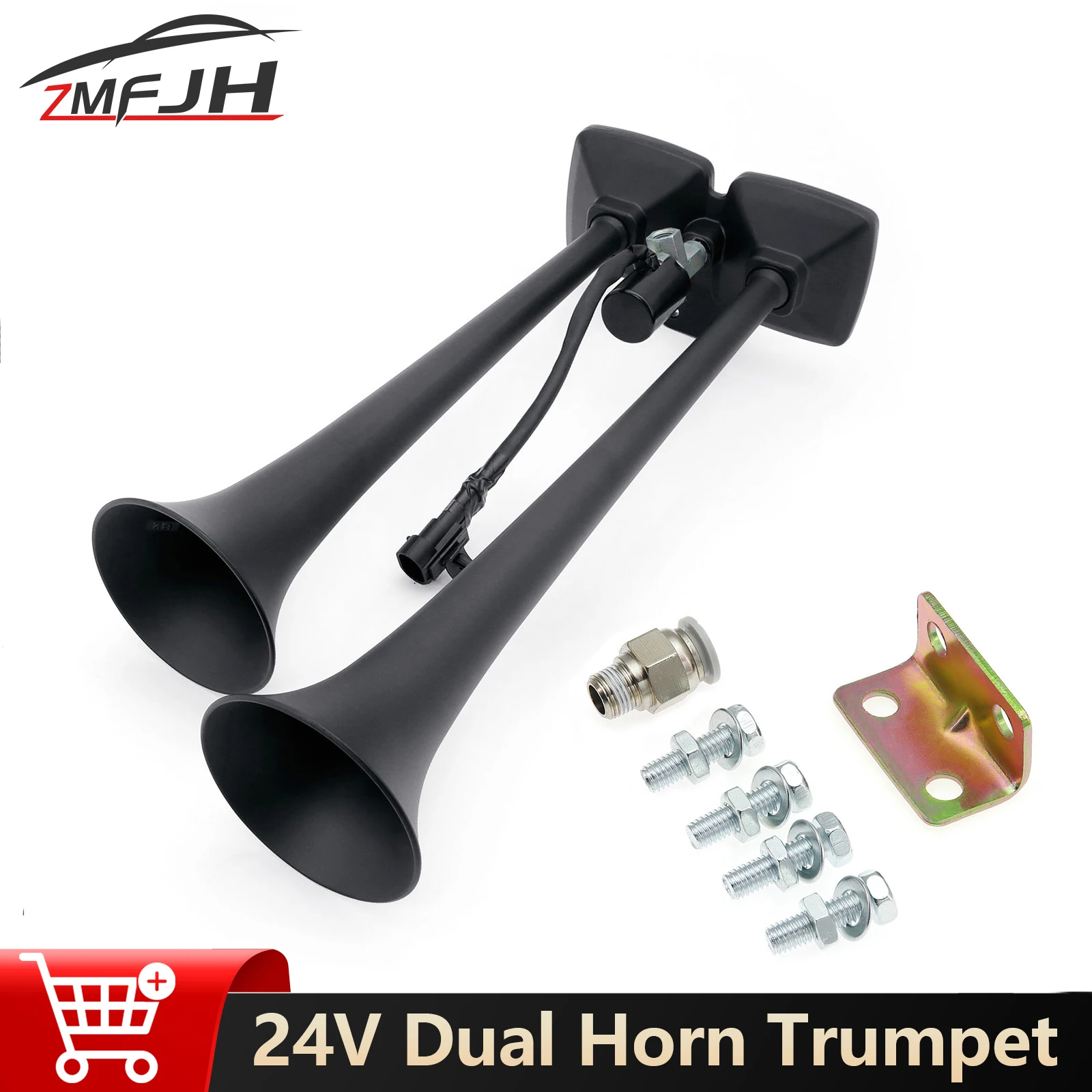 

24V Dual Air Horn Trumpet Super Loud Air Horn Electric Horn Kit For Car Boat Truck Black Horn Speaker Car Auto Accessories