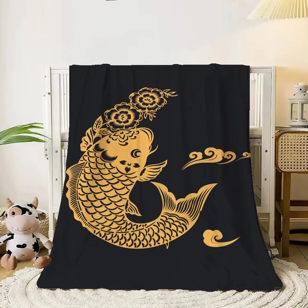 

Bed Throw Blanket for Sofa Luxury Blanket King Size Chinese Style Koi Warm Blankets for Cold Knitted Plaid Fluffy Soft Blankets