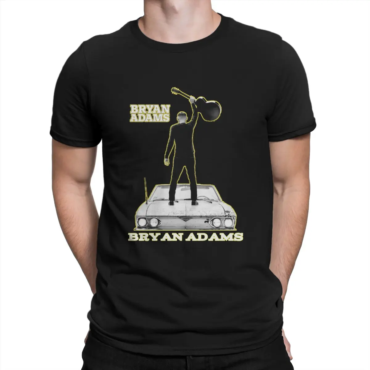 Mężczyźni stojący na samochodzie T Shirt Bryan Adams 100% bawełniana odzież zabawna koszulka z krótkim rękawem z okrągłym kołnierzem 4XL 5XL T-Shirt