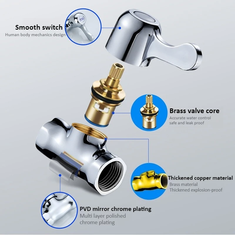 

Straight Through Valve Copper Water Pipe Switch Tap with 4-point Female and Male Threads Water Faucet Toilet Stop