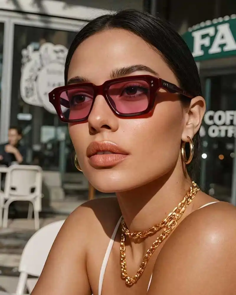 1-teilige Retro-Sonnenbrille für Damen mit quadratischem Rahmen und Metallscharnieren, ein unverzichtbarer, trendiger Artikel für den täglichen Pendel- und Urlaub