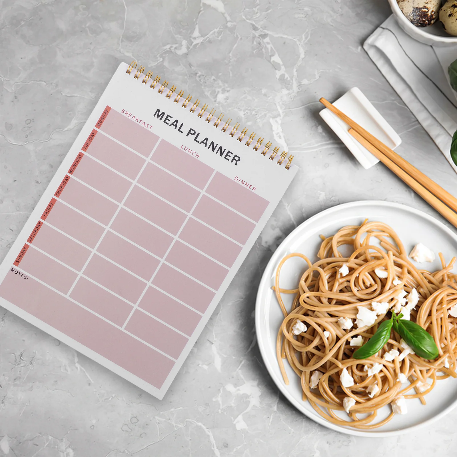 Buku Catatan Perencanaan Makanan Spiral Desain Datar untuk Dapur, Kantor, Perjalanan, Pelacak Nutrisi, Jurnal Harian Makanan