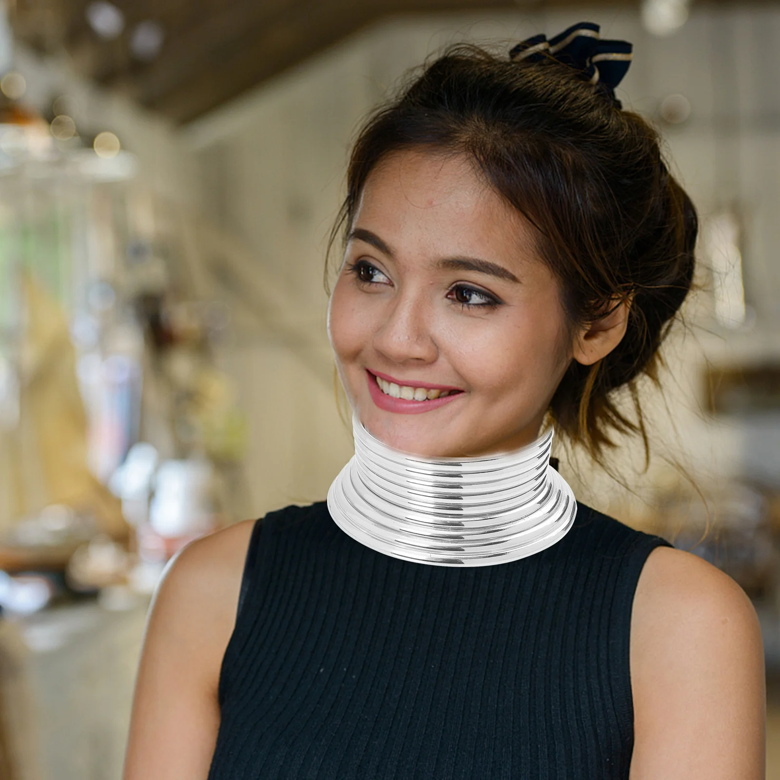 

TENDYCOCO African Style Collar Necklace Black Choker Silver Snake Jewelry for Women Egyptian Bib Statement