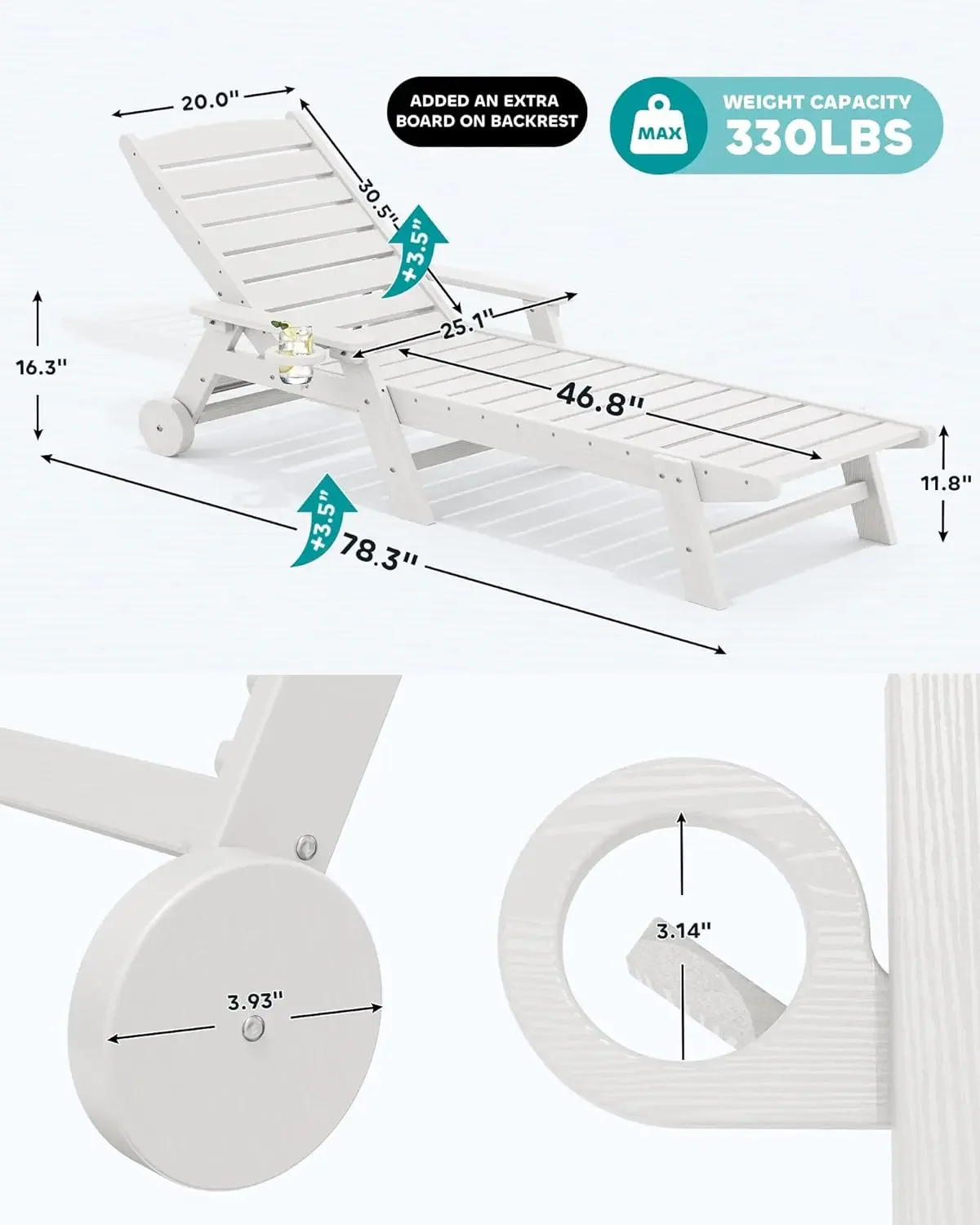 [سعر مخفض! ]مجموعة كراسي صالة فناء مكونة من 2 إلى 78 بوصة طويلة و5 أوضاع قابلة للتعديل HDPE للاستراحة الخارجية لصالة PoolPoly
