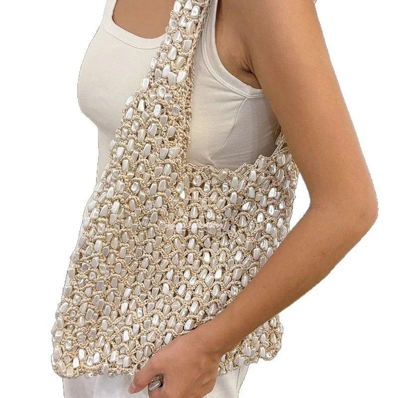 

Summer New Style Versatile Pearl White Beading Bag Handheld Women Light Luxury Single Shoulder Underarm Bag
