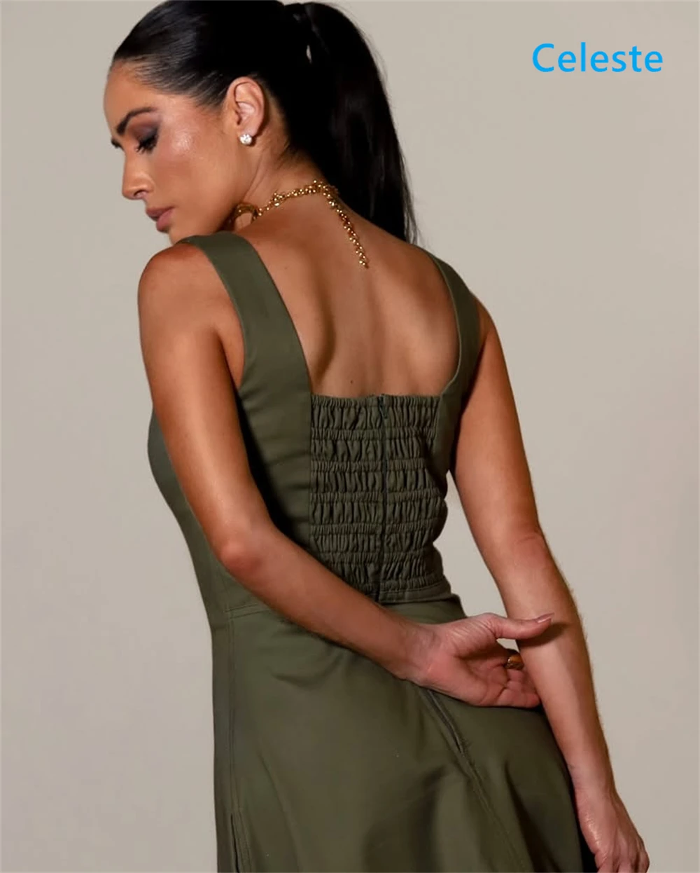 Customized Simple Green Jersey Evening Dress Classic Square Collar Sleeveless Homecoming Dresses Fashion Vestido De Festa