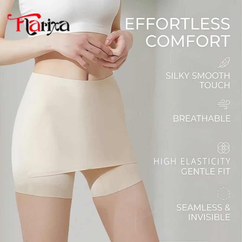 Flarixa Ice Silk Safety Shorts Women High Waist Invisible Anti Chafing Double Layer Front Crotch No Show Under Skirt
